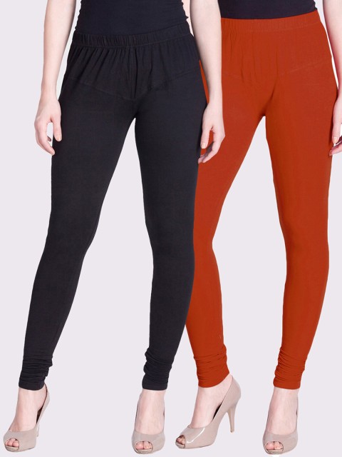 

LYRA Women Pack of 2 Solid Churidar Length Leggings, Red