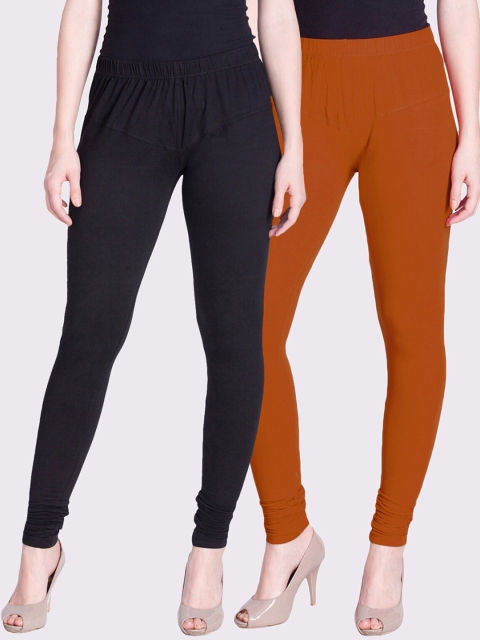 

LYRA Women Pack Of 2 Solid Churidar-Length Leggings, Rust