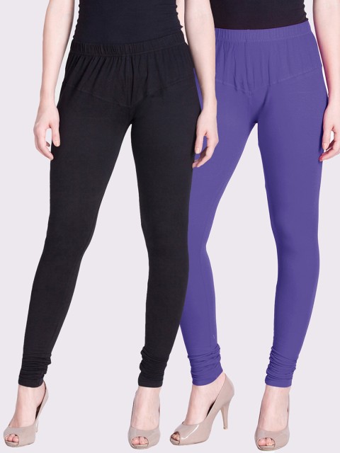

LYRA Women Pack Of 2 Solid Churidar-Length Leggings, Purple