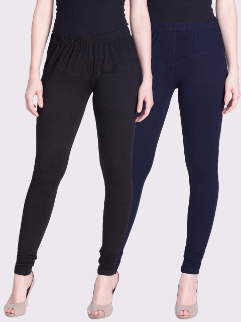 

LYRA Women Pack Of 2 Navy Blue & Black Solid Churidar-Length Leggings