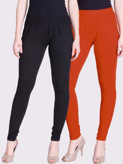 

LYRA Women Pack Of 2 Solid Churidar-Length Leggings, Orange