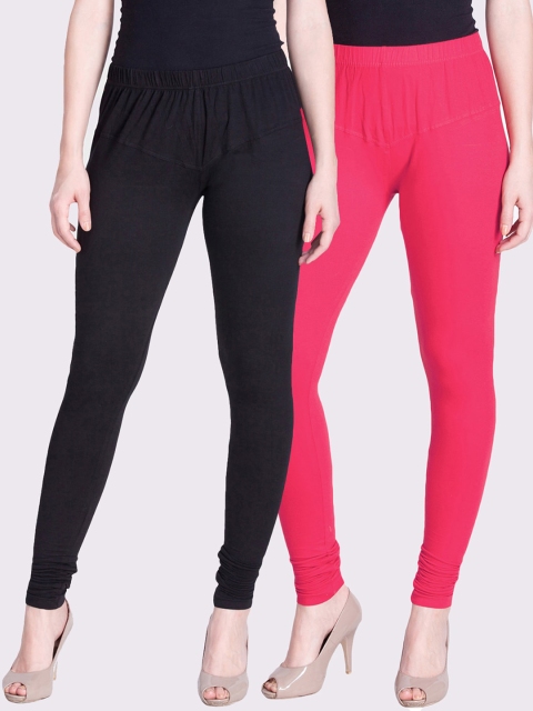 

LYRA Women Pack Of 2 Solid Churidar-Length Leggings, Pink