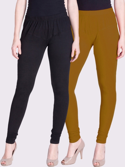 

LYRA Women Pack Of 2 Solid Churidar-Length Leggings, Gold