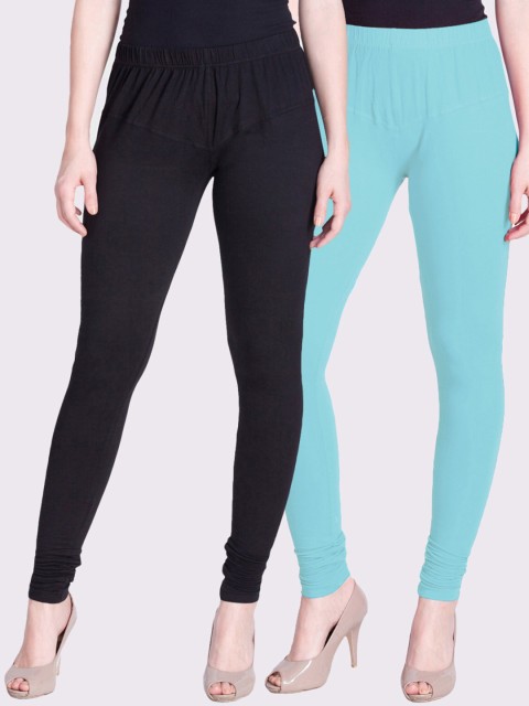 

LYRA Women Pack Of 2 Blue & Black Solid Churidar-Length Leggings