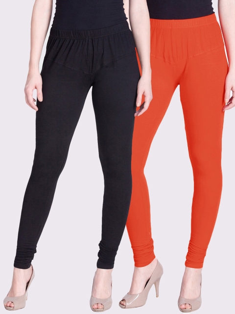 

LYRA Women Pack Of 2 Solid Churidar-Length Leggings, Orange