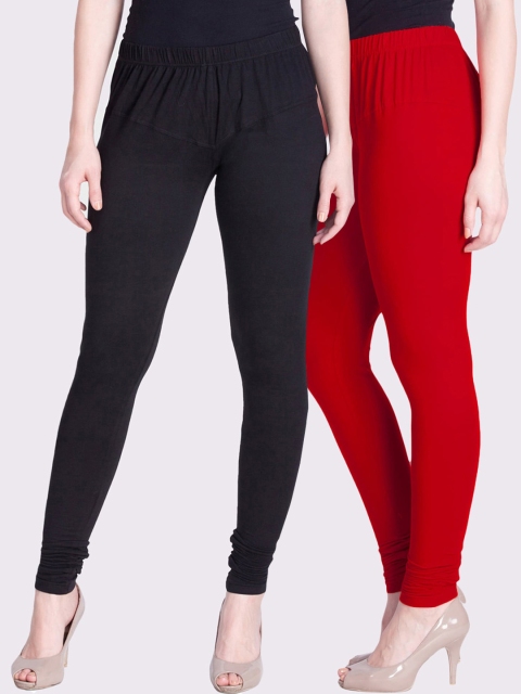 

LYRA Women Black & Red Pack Of 2 Solid Churidar-Length Leggings