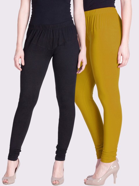 

LYRA Women Pack Of 2 Solid Churidar-Length Leggings, Gold