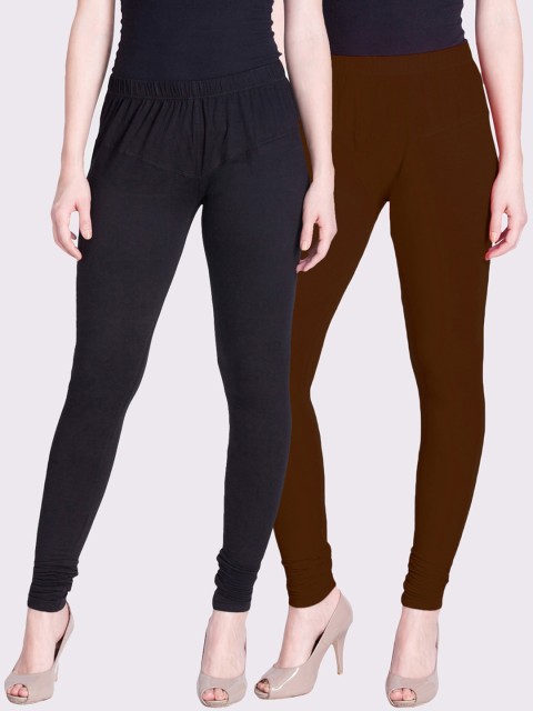 

LYRA Women Pack Of 2 Solid Churidar-Length Leggings, Brown