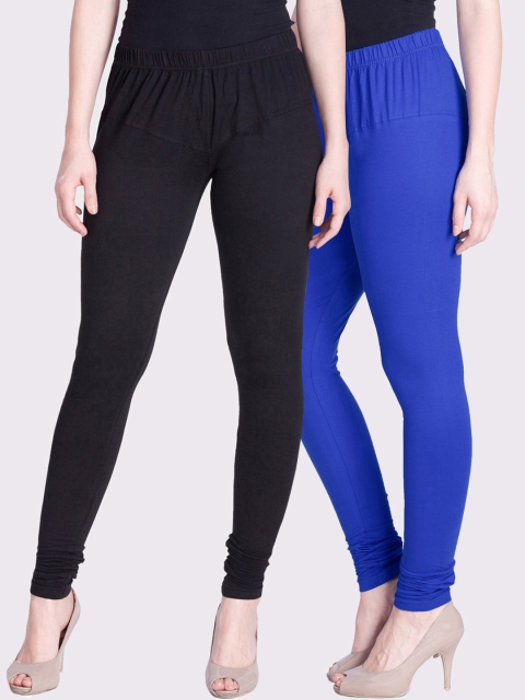 

LYRA Women Pack Of 2 Solid Churidar Length Leggings, Blue