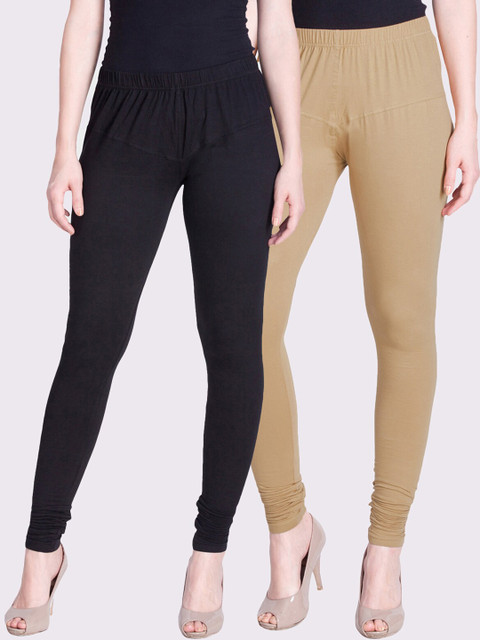 

LYRA Women Pack Of 2 Beige & Black Solid Churidar-Length Leggings