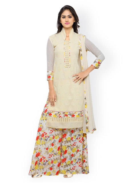 

Saree Mall Cream-Coloured Printed & Embroidered Georgette Unstitched Dress Material