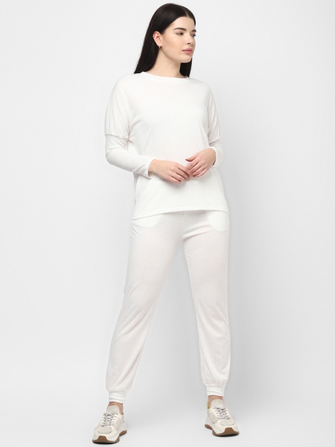 

JerfSports Women White Solid T-Shirt with Joggers