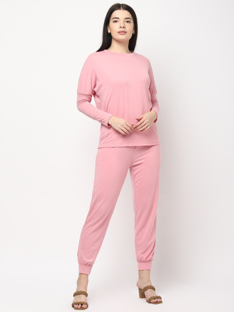 

JerfSports Women Pink Solid T-Shirt with Joggers