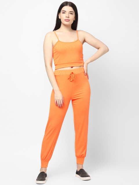 

JerfSports Women Orange Ribbed Co-Ord Set