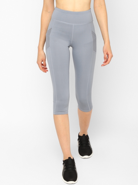 

JerfSports Women Grey Solid Crop Tights