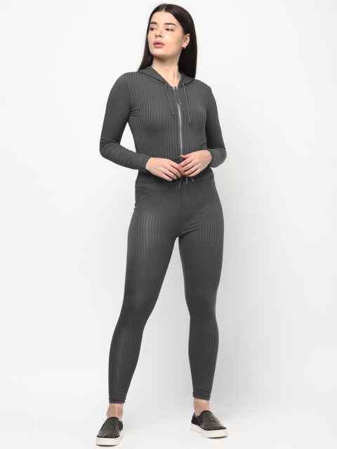 

JerfSports Women Charcoal Grey Ribbed Co-ords