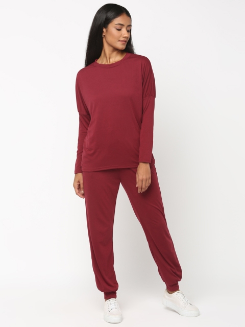 

JerfSports Women Maroon Solid Co-ords