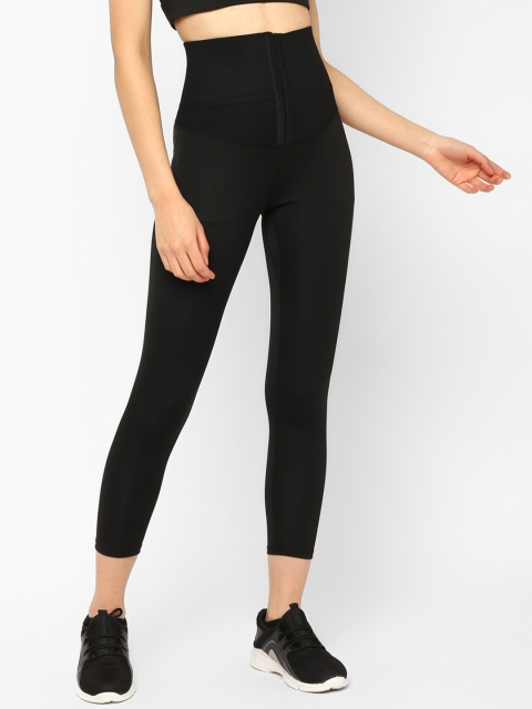 

JerfSports Women Black Solid With Back Support Tights