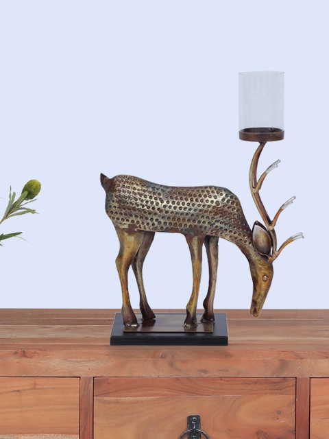 

vedas Metallic-Toned T-Raindeer Candle Holder Showpiece