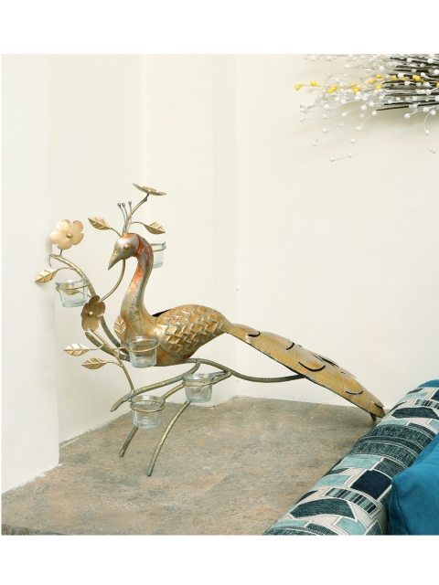 

vedas Metallic-Toned Textured Peacock Candle Holder Showpiece