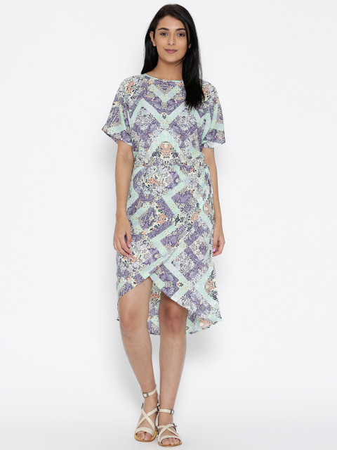 

The Kaftan Company Women Green & Purple Printed Wrap Dress