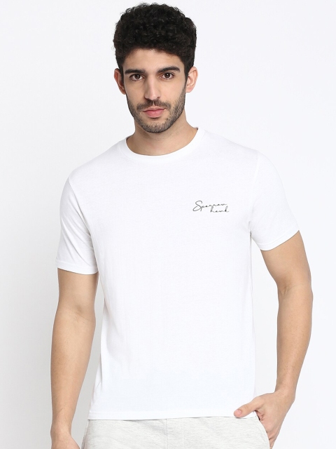 

SPARROWHAWK Men White Solid Round Neck Cotton T-shirt