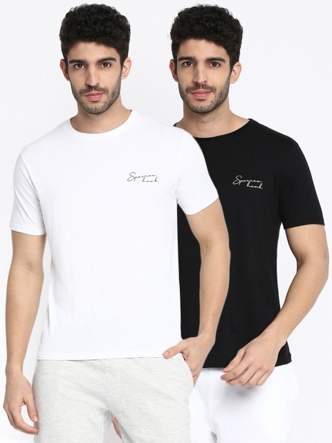 

SPARROWHAWK Men Multicoloured Pack Of 2 Solid Cotton T-shirt, Multi