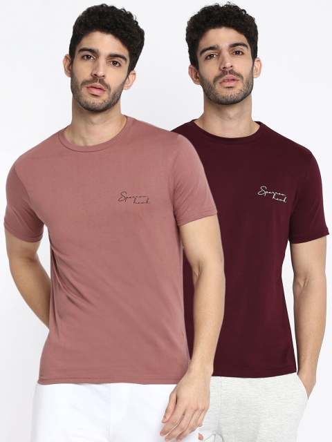 

SPARROWHAWK Men Multicoloured Set of 2 Typography Printed Cotton T-Shirt, Multi