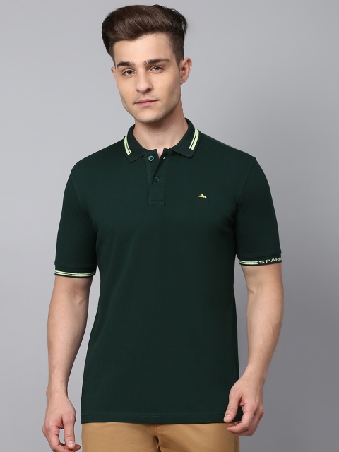 

SPARROWHAWK Men Green Solid Polo Collar Cotton T-shirt