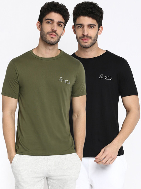 

SPARROWHAWK Men Multicoloured Set of 2 Typography Printed Cotton T-Shirt, Multi