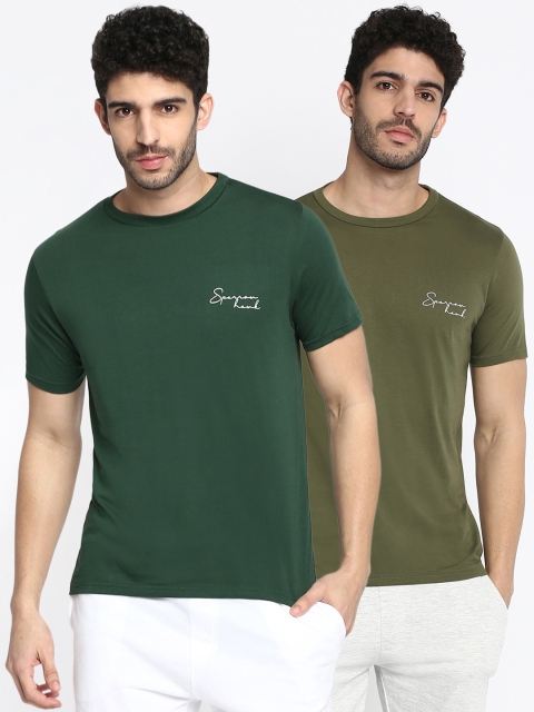 

SPARROWHAWK Men Pack of 2 Cotton Typography T-shirt, Olive