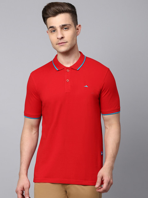 

SPARROWHAWK Men Red Solid Polo Collar Cotton T-Shirt
