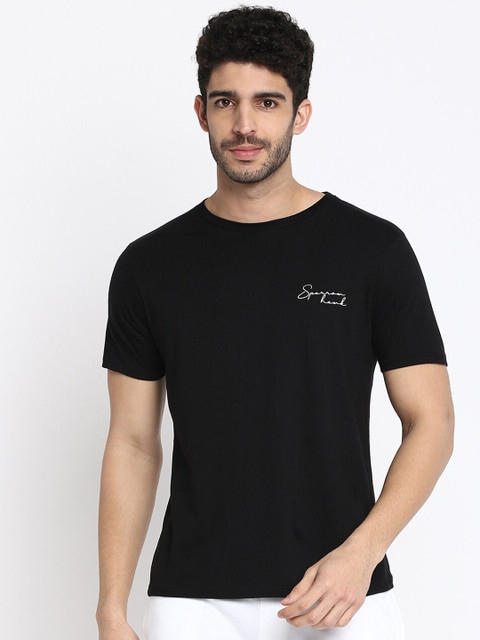 

SPARROWHAWK Men Black Solid Cotton Regular Fit T-shirt