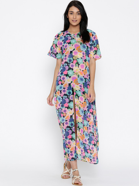 

The Kaftan Company Multicoloured Floral Print Maxi Cover-Up Dress RW_KLSICMX004, Multi
