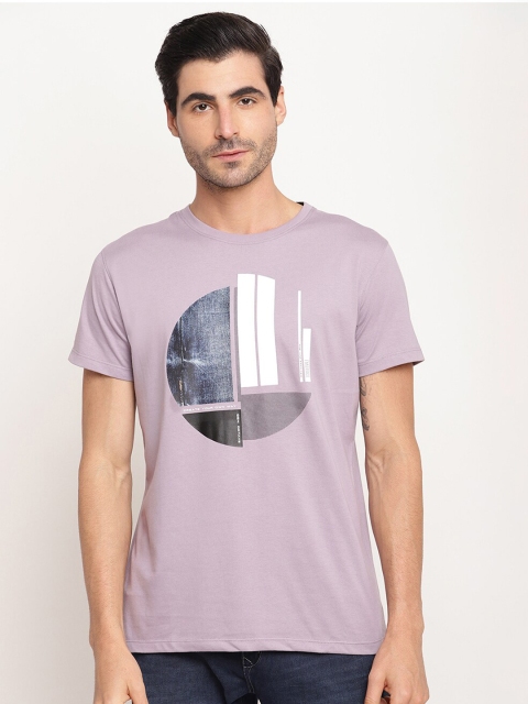 

Octave Men Purple & White Printed Raw Edge T-shirt