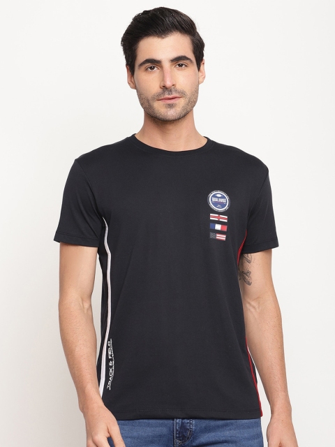 

Octave Men Navy Blue Graphic Printed Cotton Regular Fit Applique T-shirt
