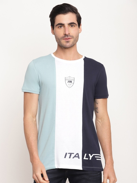 

Octave Men Blue & White Colourblocked Cotton T-shirt