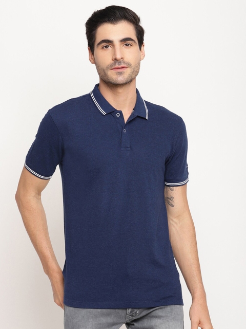 

Octave Men Navy Blue Polo Collar Cotton T-shirt