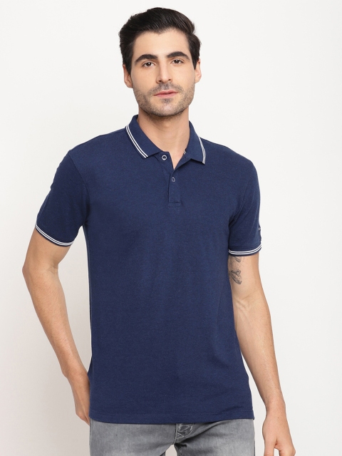 

Octave Men Blue Polo Collar Cotton T-shirt