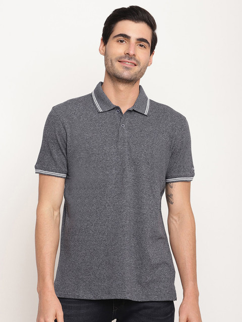 

Octave Men Grey Polo Collar Regular Fit Cotton T-shirt