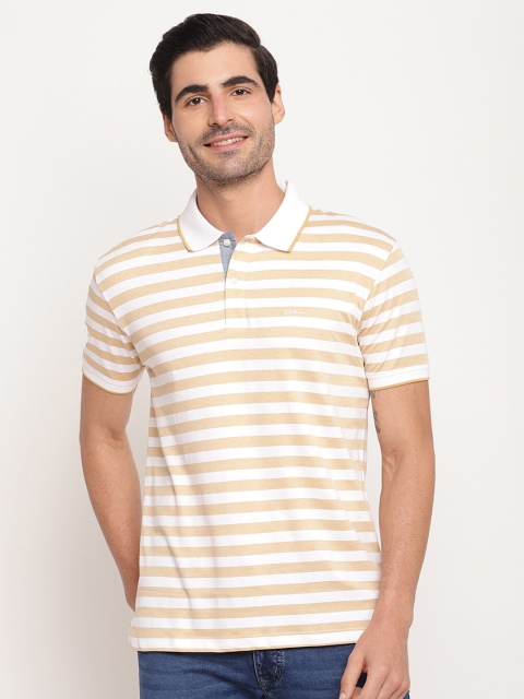 

Octave Men Yellow & White Striped Polo Collar Pure Cotton T-shirt