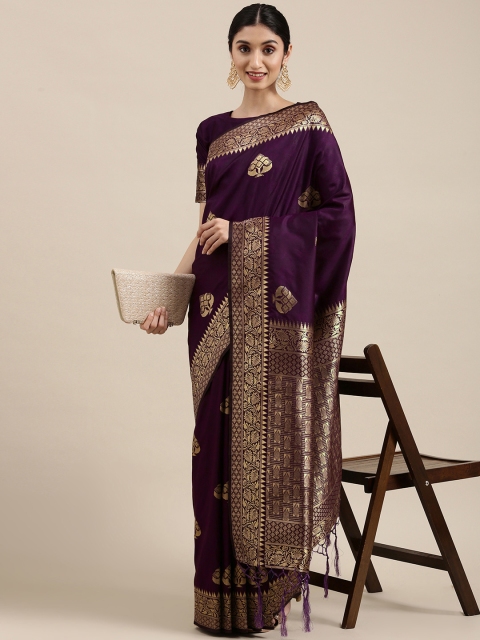 

Mitera Purple & Silver Ethnic Design Silk Blend Kanjeevaram Saree