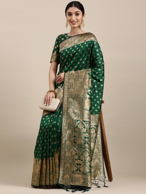 

Mitera Green & Golden Ethnic Design Silk Blend Kanjeevaram Saree