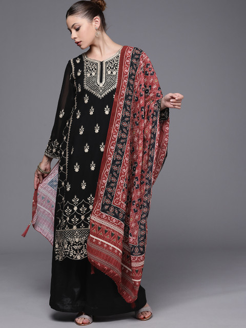 

Mitera Black & Golden Embroidered Unstitched Dress Material