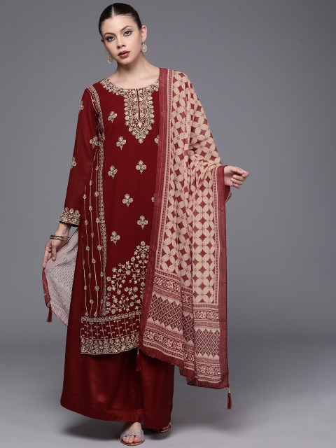 

Mitera Maroon & Golden Embroidered Unstitched Dress Material