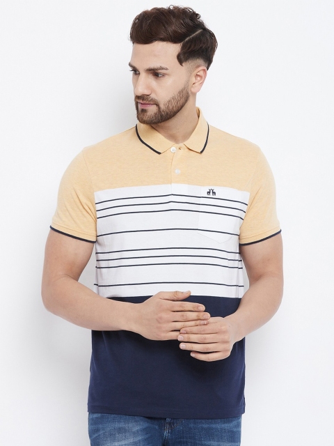 

98 Degree North Men Yellow & Navy Blue Colourblocked Polo Collar T-shirt