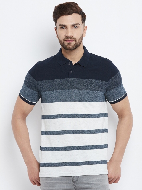 

98 Degree North Men Navy Blue Striped Polo Collar T-shirt