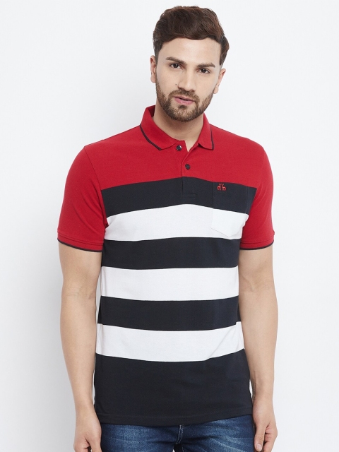 

98 Degree North Men Black & Red Striped Polo Collar T-shirt