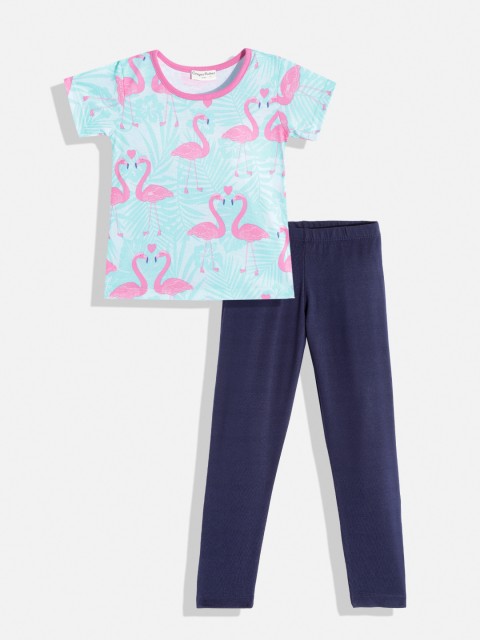

CrayonFlakes Girls Blue & Pink Printed T-shirt with Leggings