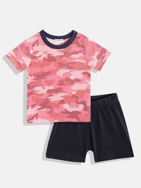 

CrayonFlakes Boys Pink & Black Printed T-shirt with Shorts